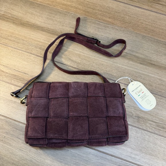Purple Genuine Suede Leather Crossbody Bag - Made In Italy - Picture 7 of 10